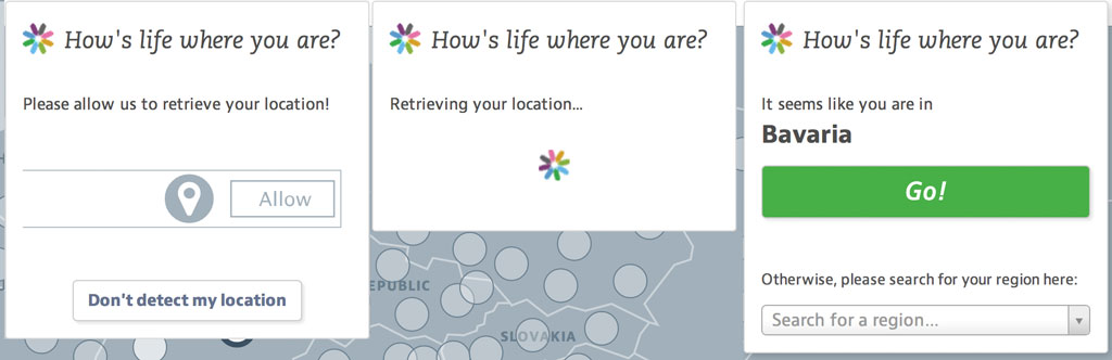 OECD Regional Well-Being dialogs that guide through the location process